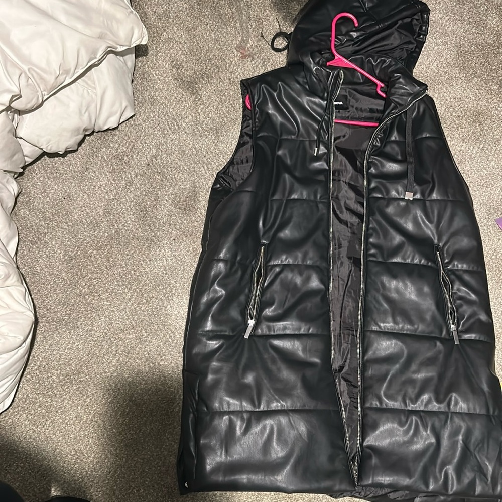 Fashions nova faux leather vest long!